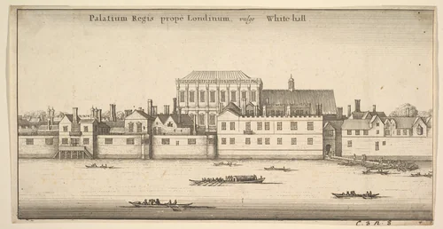 Palatium Regis prope Londinum, vulgo White-hall (Royal Palace of Whitehall, London) by Wenceslaus Hollar, print, 1642-1652