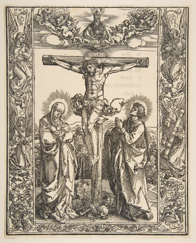 Christ on the Cross between the Virgin and Saint John by Albrecht Dürer, print, 1516