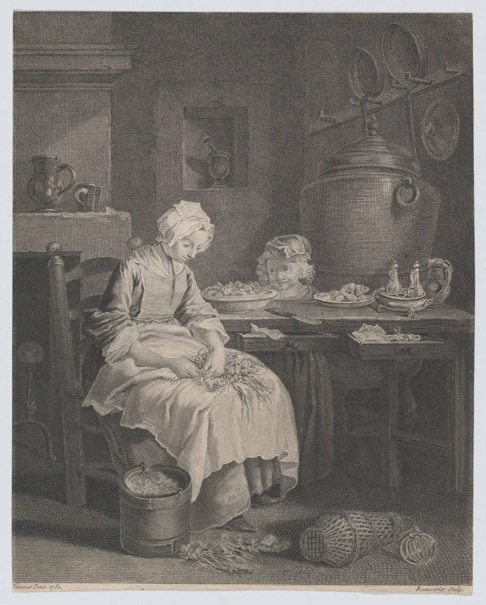 The Salad Washer by Jacques Firmin Beauvarlet, print, 1752-1760