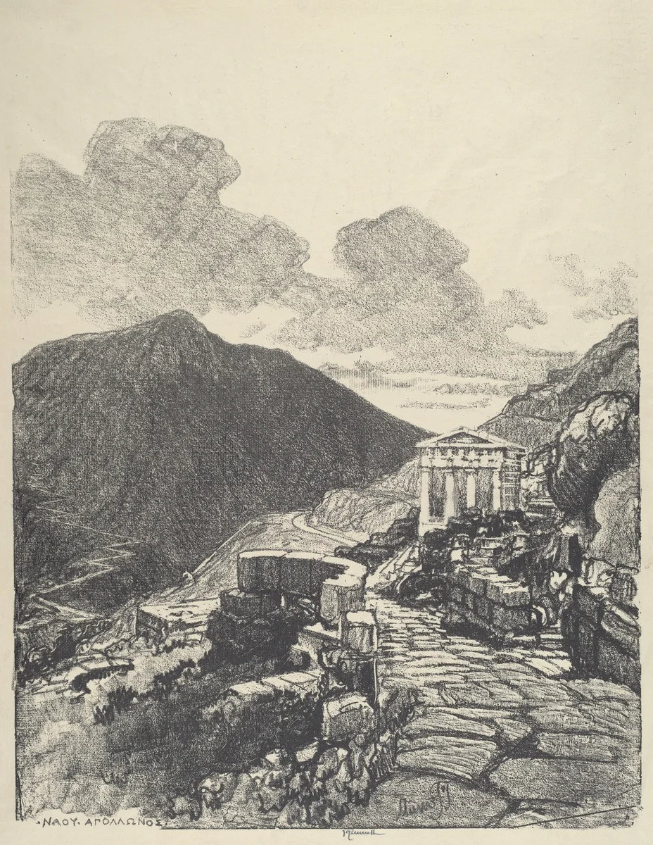 The Treasury of Athens, Delphi by Joseph Pennell, print, 1913