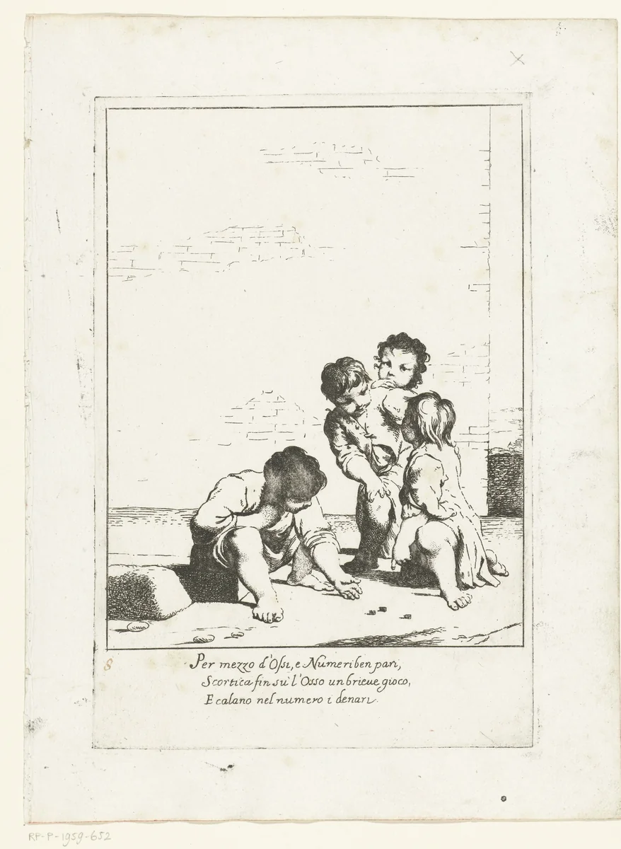 Kinderen spelen een dobbelspel by Giuseppe Maria Crespi, print, 1675-1747