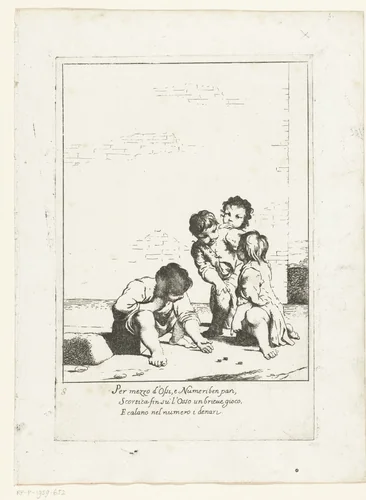 Kinderen spelen een dobbelspel by Giuseppe Maria Crespi, print, 1675-1747