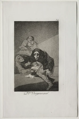 The Shamefaced One, Plate 54 by Francisco de Goya, print, 1799