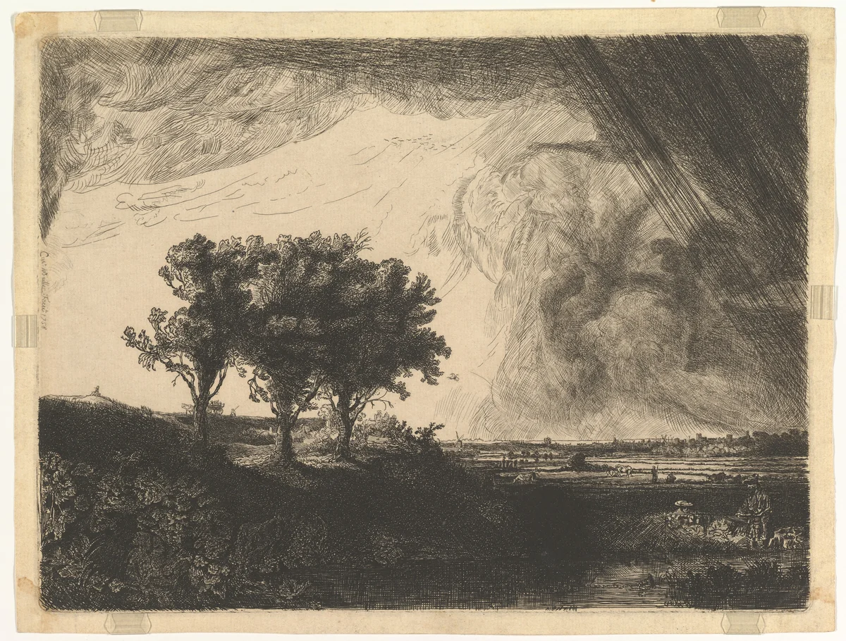 The Three Trees, after Rembrandt by William Baillie, print, 1758