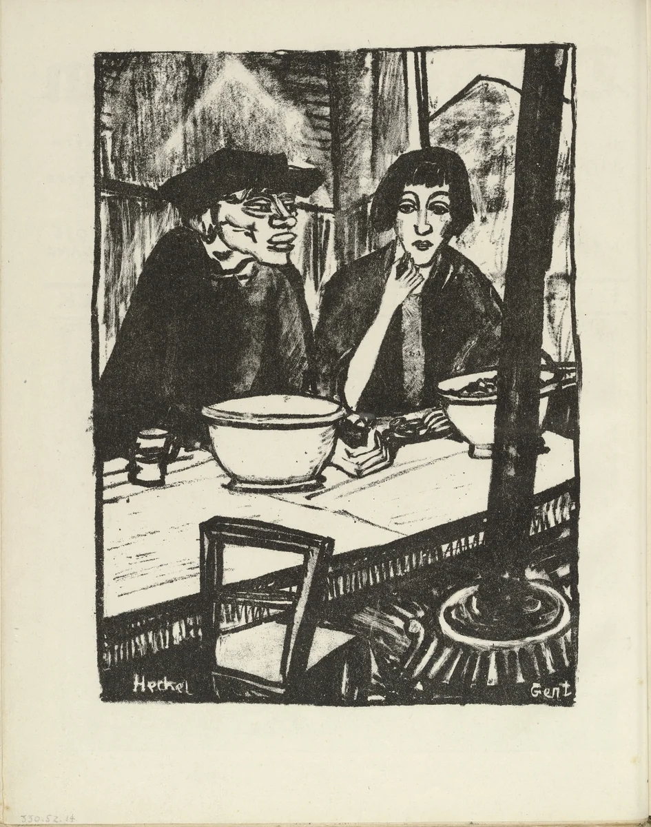 Ghent (Gent) (plate, folio 8 verso) from the periodical Der Bildermann, vol. 1, no. 4 (May 1916) by Erich Heckel, periodical, 1916