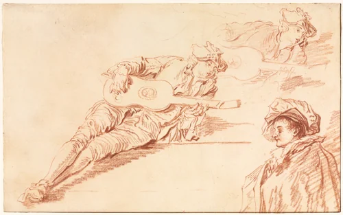 The Guitarist by Jean-Baptiste Pater, drawing, 1720-1729
