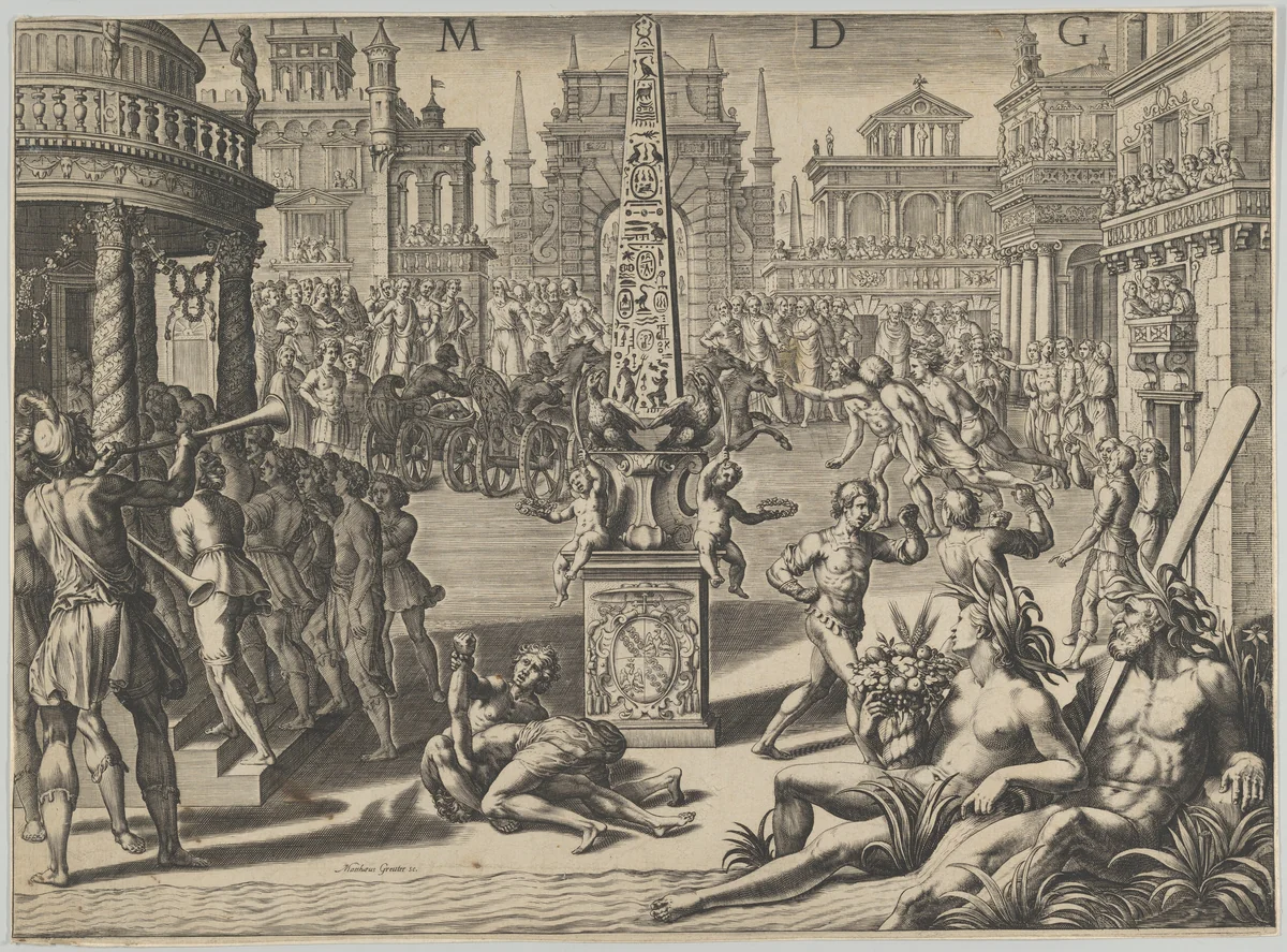 Horse Racing in a Roman Hippodrome by Matthaeus Greuter, print, 1566-1638