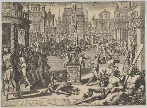 Horse Racing in a Roman Hippodrome by Matthaeus Greuter, print, 1566-1638
