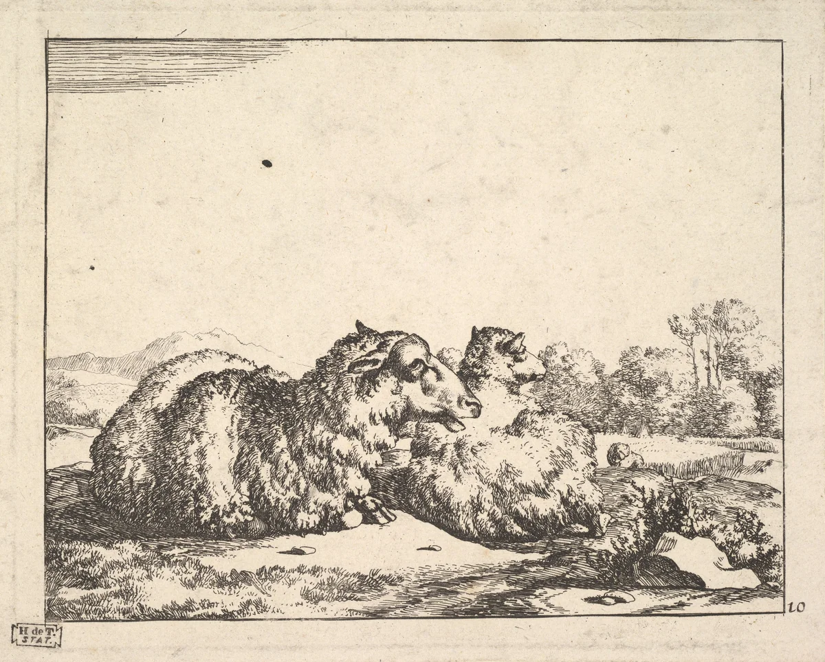 Sheep, from a set of 16 plates by Marcus de Bye, print, 1664