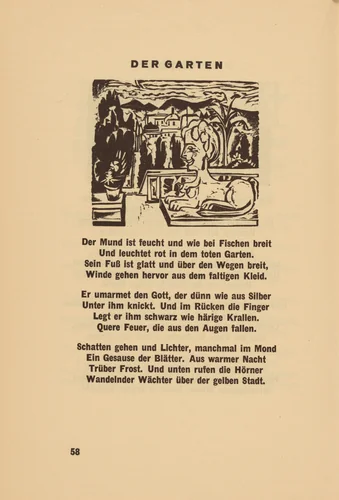 Der Garten (The Garden) (headpiece, page 58) from Georg Heym: Umbra Vitae (Georg Heym: The Shadow of Life) by Ernst Ludwig Kirchner, volume, 1924