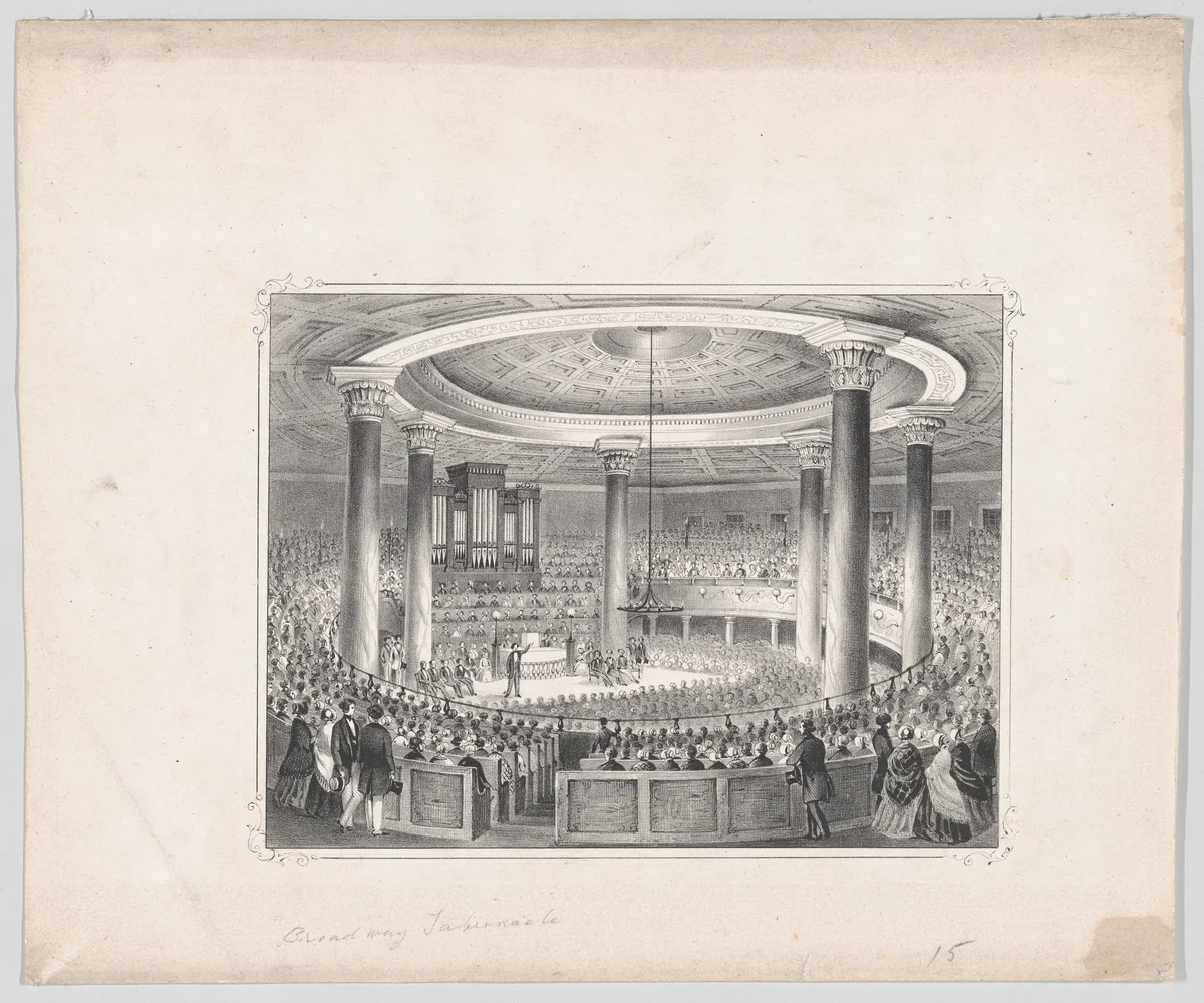 The Broadway Tabernacle, New York, in Anniversary Week by Snyder, Black & Sturn, print, 1851-1861