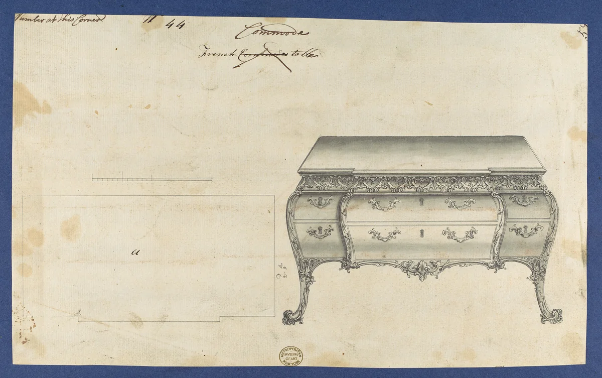 French Commode Table, from Chippendale Drawings, Vol. II by Thomas Chippendale, drawing, 1753