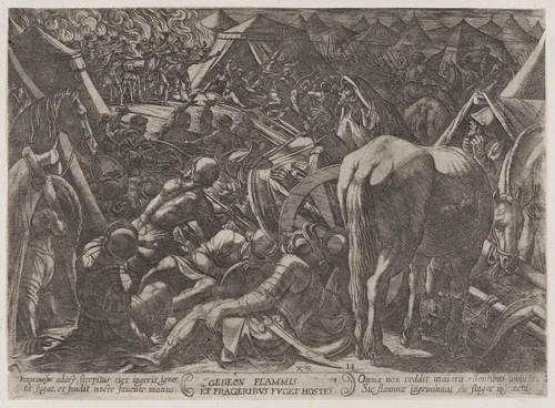 Plate 14: Gideon Terrorizing the Enemy Camp, from "The Battles of the Old Testament" by Antonio Tempesta, print, 1585-1615