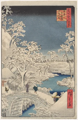 Picture of Twilight at the Drum Bridge in Meguro, from the series 100 Views of Famous Places in Edo by Utagawa Hiroshige (歌川広重), print, 1857