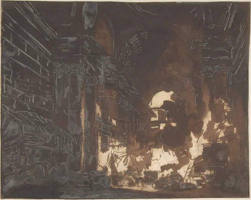 Washerwomen in a Ruined Gallery by Hubert Robert, drawing, 1755-1765