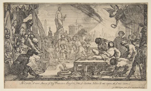 The Martyrdom of St. Lawrence by Claude Vignon, print, 1622-1632