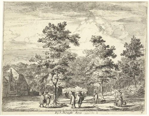 Wandelende figuren op een laan met bomen by Jan Vincentsz. van der Vinne, print, 1688-1690
