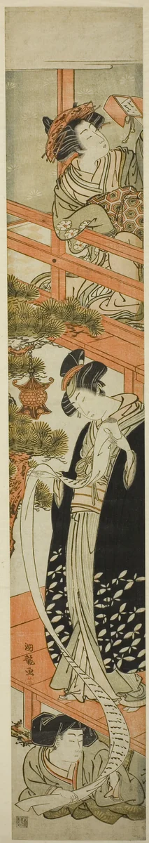 Parody of the Letter-Reading Scene in Chushingura by Isoda Koryusai, print, 1771-1782