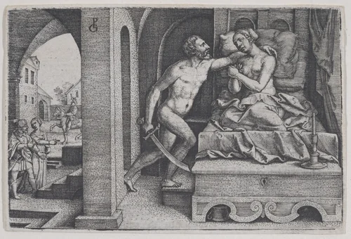 Tarquinius Rapes Lucretia, from Scenes from Roman History by Georg Pencz, print, 1541-1552