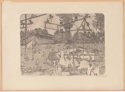 Sappers at Work on the Vistula (Pionierarbeit an der Weichsel) by Oskar Laske, print, 1915