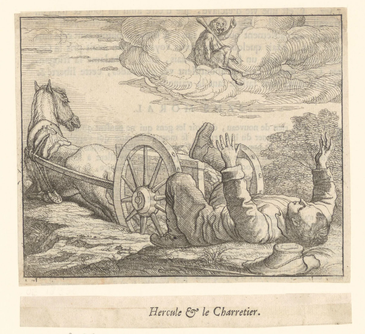 Fabel van Hercules en de voerman by Francis Barlow, print, 1714