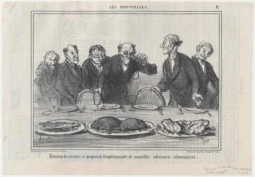 Réunion de savants se proposant..., from Les Hippophages, published in Le Charivari, October 23, 1856 by Honoré Daumier, print, 1856