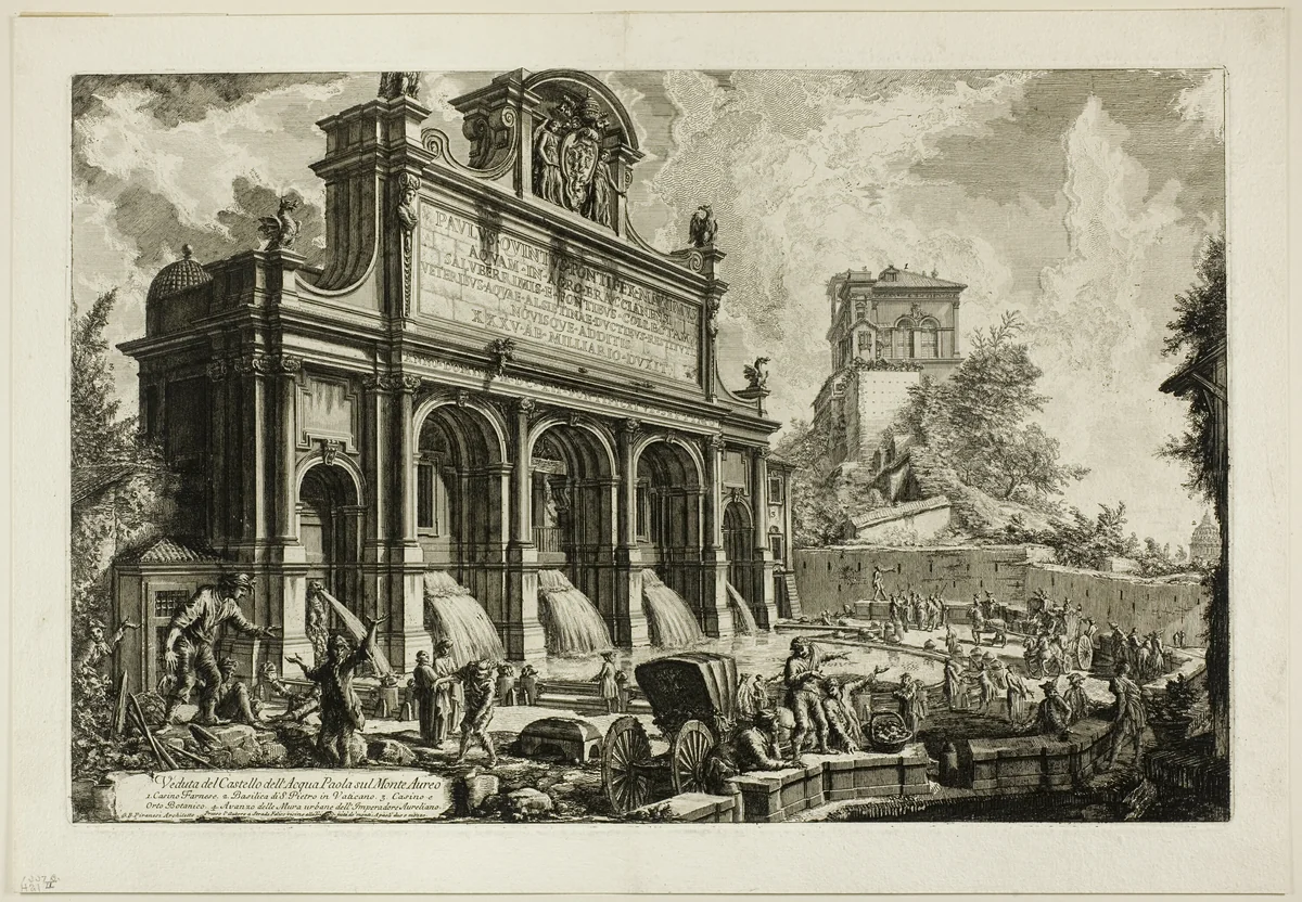 View of the Fountainhead of the Acqua Paola on Monte Aureo, from Views of Rome by Giovanni Battista Piranesi, print, 1750-1759