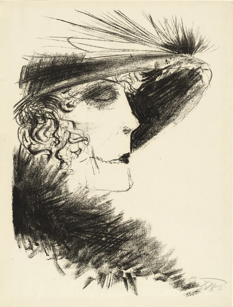 Woman with Heron Feather (Dame mit Reiher) from the portfolio Die Schaffenden, vol. 5, no. 1 by Otto Dix, print, 1923