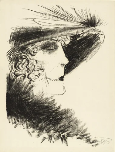 Woman with Heron Feather (Dame mit Reiher) from the portfolio Die Schaffenden, vol. 5, no. 1 by Otto Dix, print, 1923