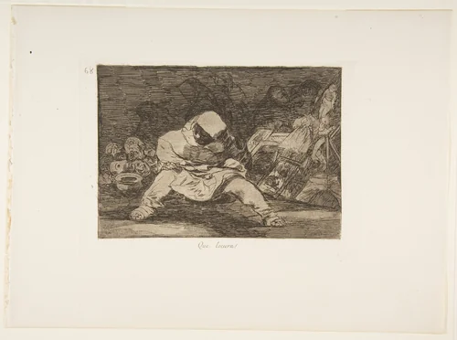 Plate 68 from "The Disasters of War" (Los Desastres de la Guerra): 'What madness!' (Que locura!) by Goya, print, 1814-1815