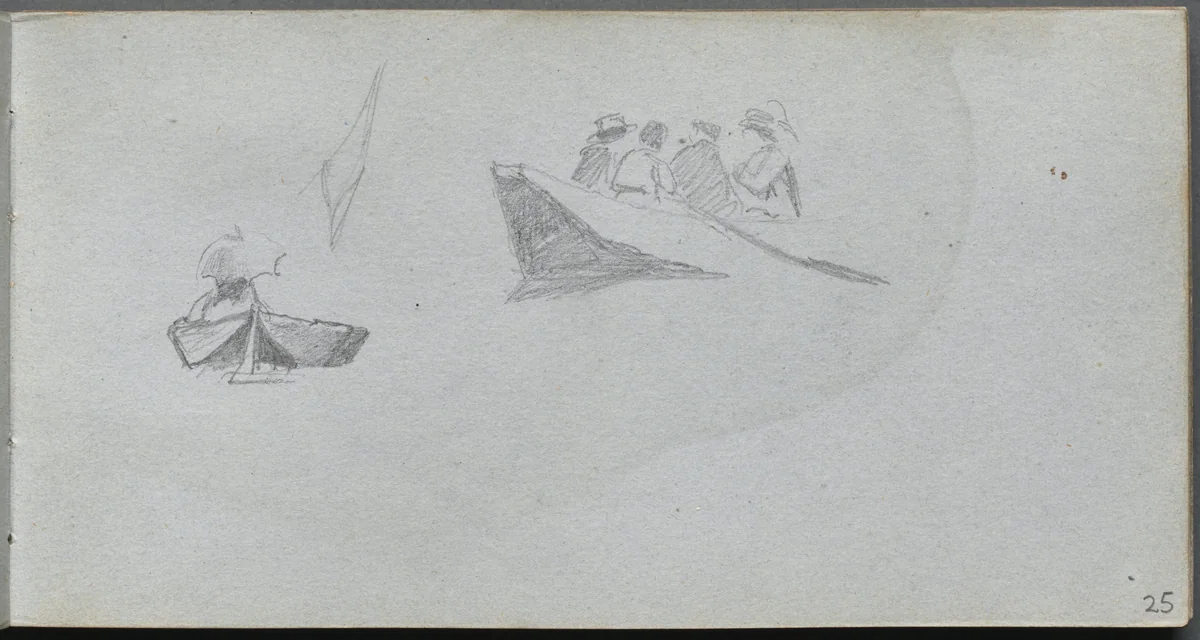 Sketchbook, page 25: Studies of Figures in Boats by Ernest Meissonier, book, 1860-1869