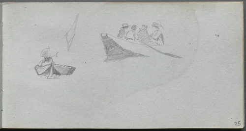 Sketchbook, page 25: Studies of Figures in Boats by Ernest Meissonier, book, 1860-1869