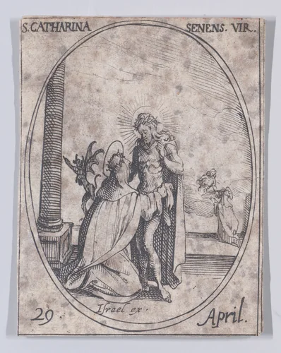 Ste. Catherine de Sienne, vierge (St. Catherine of Siena, Virgin), April 29th, from "Les Images De Tous Les Saincts et Saintes de L'Année" (Images of All of the Saints and Religious Events of the Year) by Jacques Callot, print, 1636