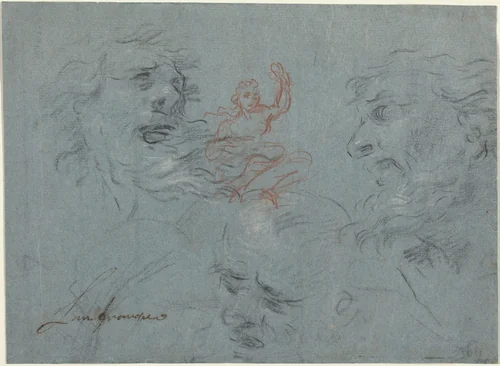 Study of Heads [recto] by French 17th Century, drawing, 1600-1699