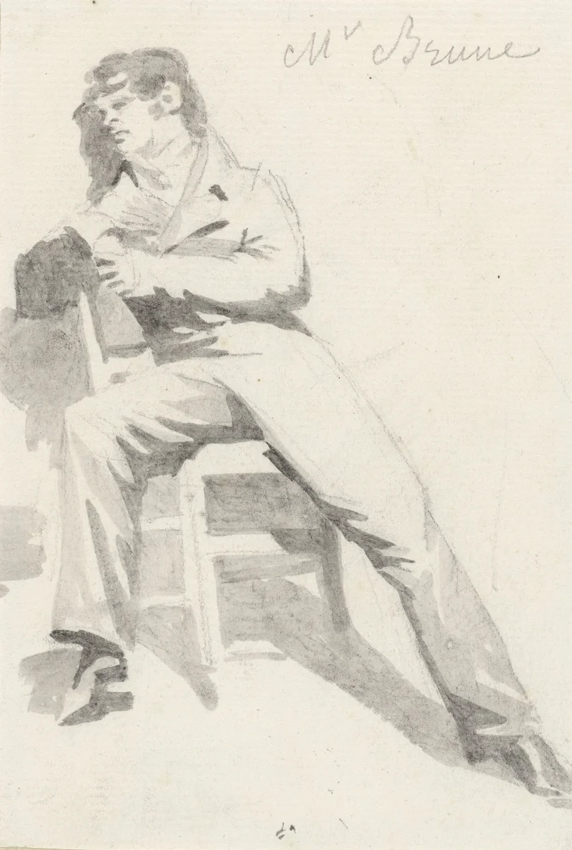 Portret van Mr. Brune, gezeten op een stoeltje by Camille Chenou-Levesque, drawing, 1800-1900