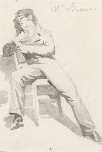 Portret van Mr. Brune, gezeten op een stoeltje by Camille Chenou-Levesque, drawing, 1800-1900