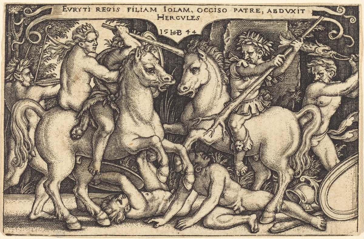 Hercules Abducting Iole by Sebald Beham, print, 1544