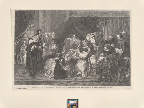 The Death Bed of Robert, King of Naples, from "Illustrated London News" by Edward Dalziel, print, 1848