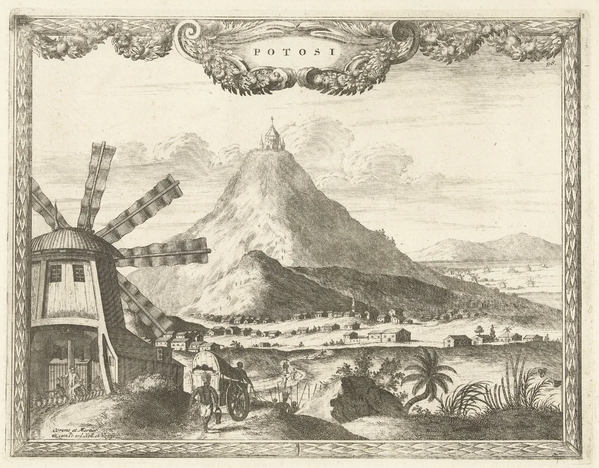 Gezicht op Potosi by Thomas Doesburgh, print, 1685-1714