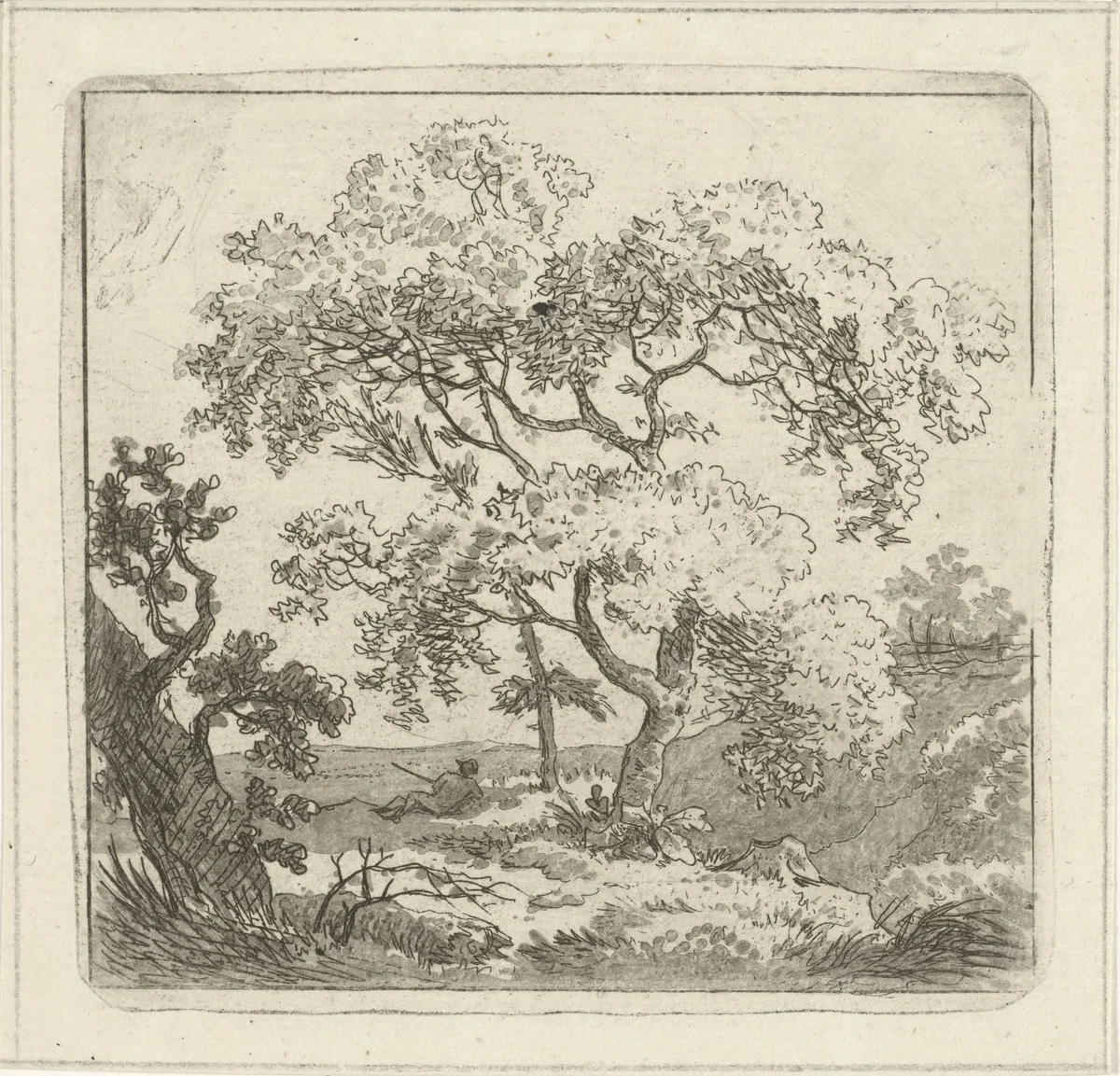 Landschap met boom by Hermanus Fock, print, 1781-1822