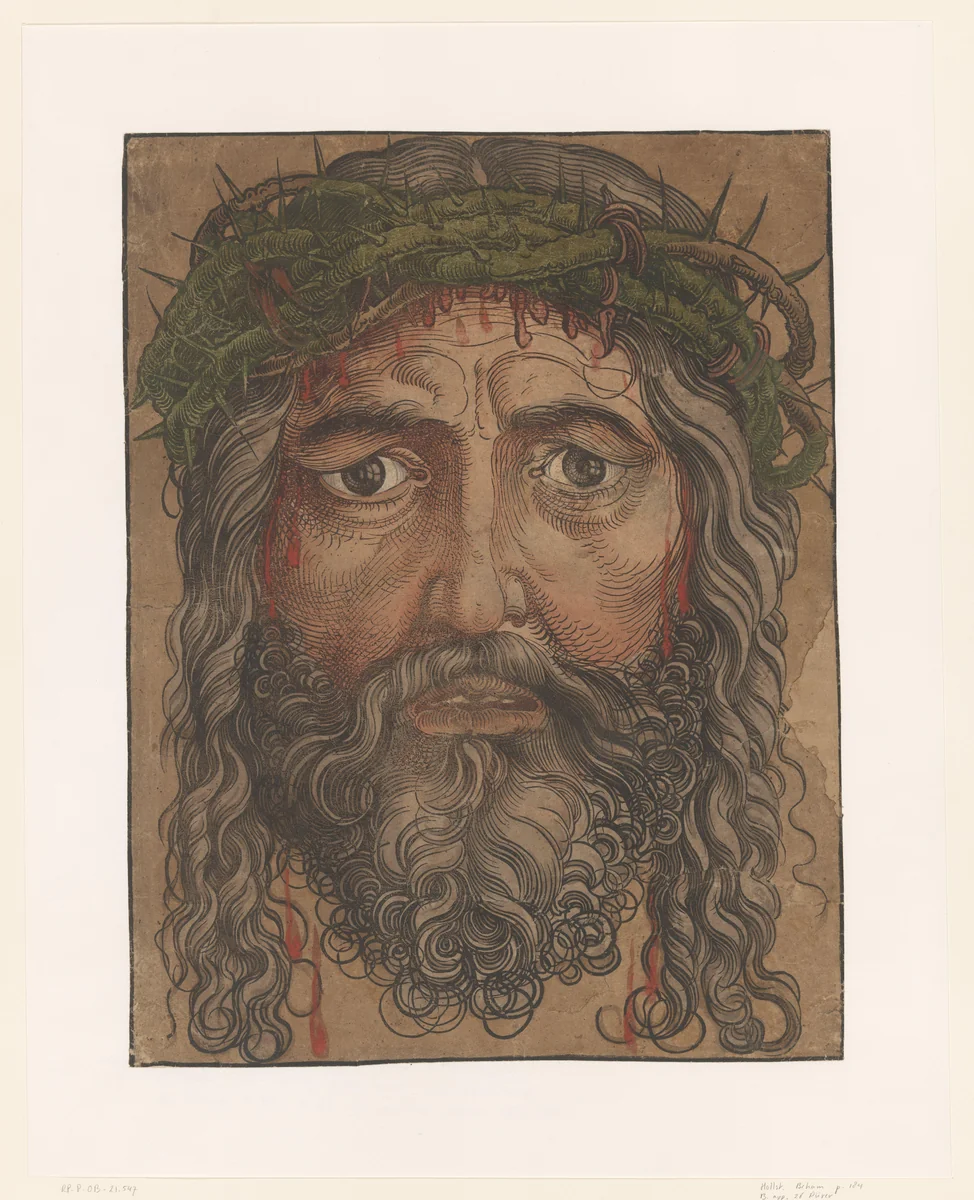 Gezicht van Christus met doornenkroon by anonymous, print, 1510-1550