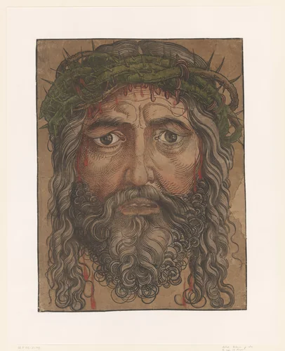 Gezicht van Christus met doornenkroon by anonymous, print, 1510-1550