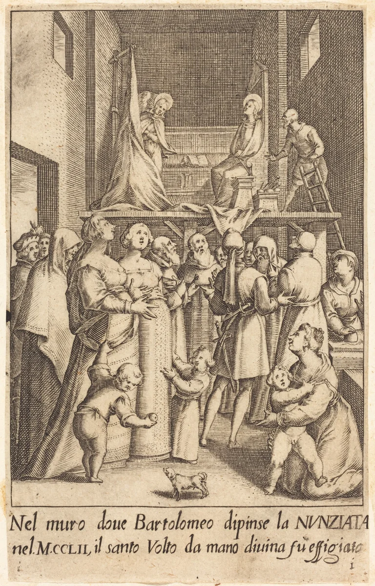 Painting of the Annunciation by Jacques Callot, print, 1619