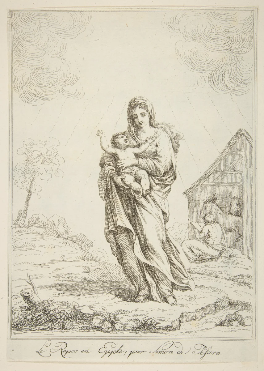 Rest on the flight into Egypt by anonymous, print, 1700-1799