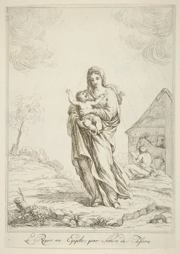 Rest on the flight into Egypt by anonymous, print, 1700-1799