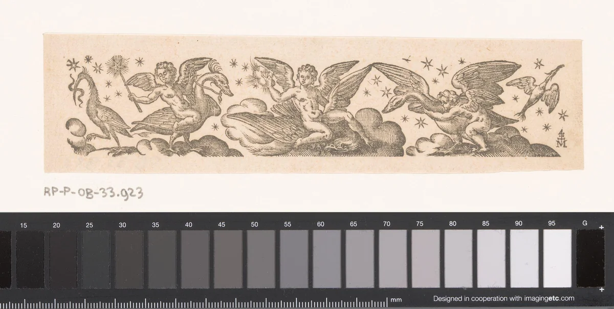 Ornament met putti op vogels by Pierre Eskrich, print, 1525-1590
