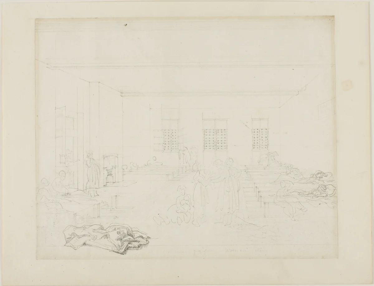 Study for Bridewell Prison, Women's Side, from Microcosm of London by Augustus Charles Pugin
Thomas Rowlandson, drawing, 1807-1808