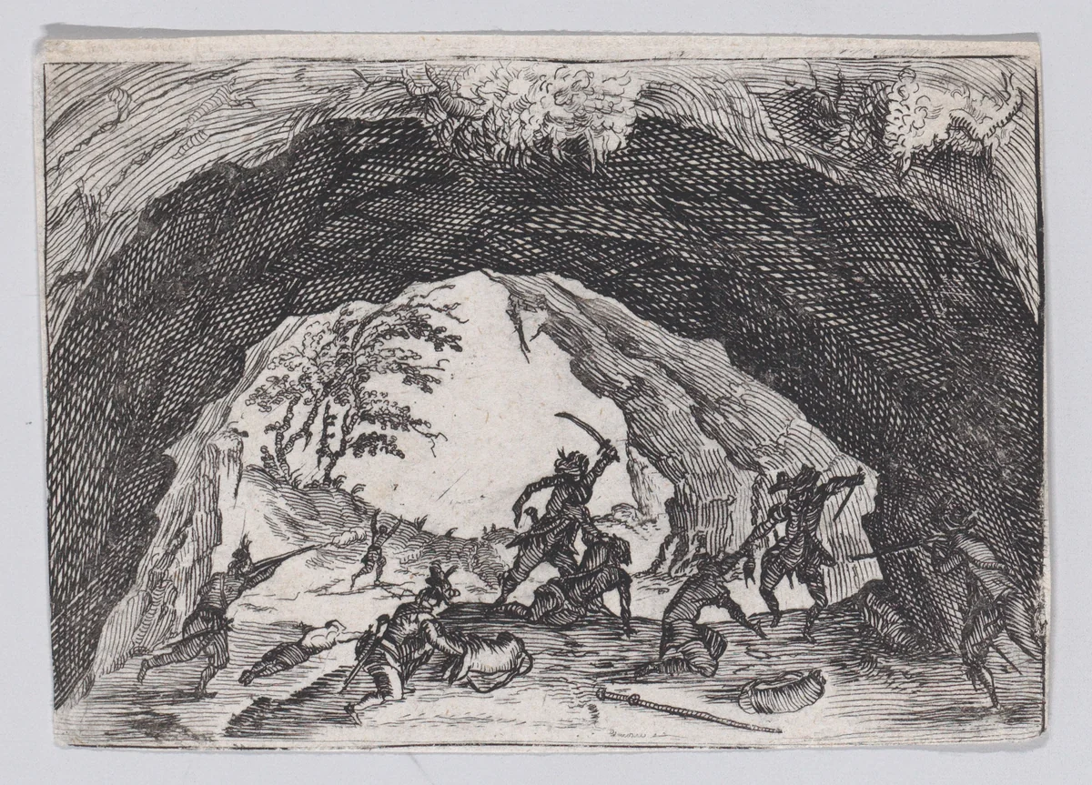 Reverse Copy of La Caverne de Brigands (The Cave of Thieves), from "Les Caprices" by anonymous, print, 1620-1700