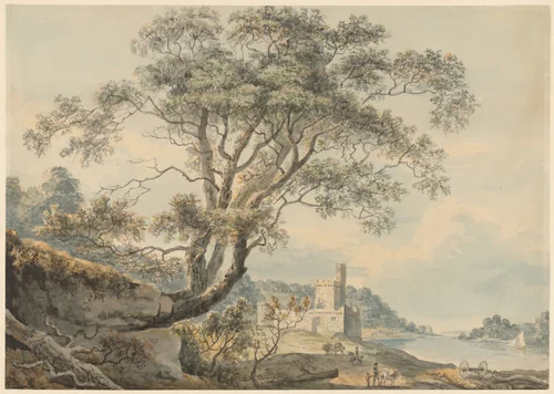 A Castle on the Dart by Paul Sandby, drawing, 1750-1799