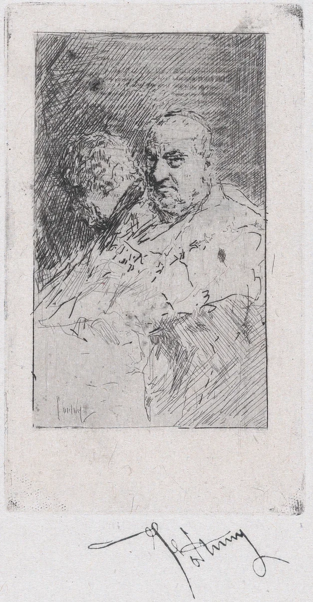 The Diplomat, man seated holding hat facing left by Mariano Fortuny, print, 1860-1870